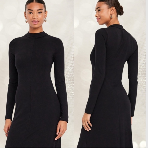 NWTS🌹THE OCCASION L🌹 BLACK LONG SLEEVED FITTED MOCK NECK MIDI MAXI DRESS - Picture 5 of 16